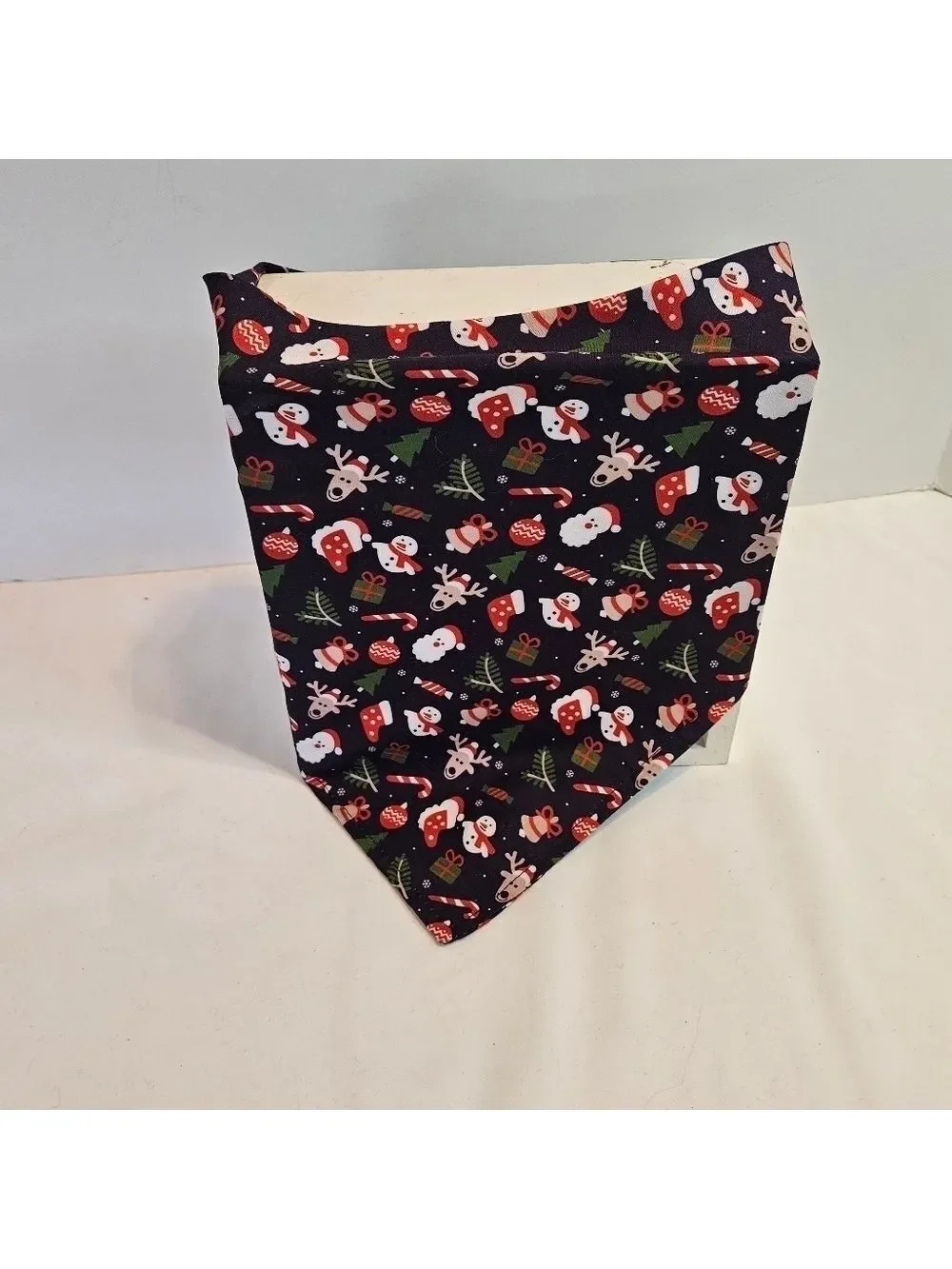 Upcycled Christmas Dog Bandana Tie up in the front blue background pets